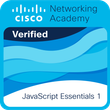 a badge proving my completion of Cisco Netacad's JavaScript Essentials 1 class